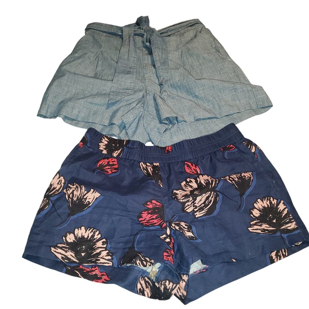 J.Crew Factory Shorts Lot 2 Pair Blue/Blue Floral Size M Cotton Linen CBK Summer